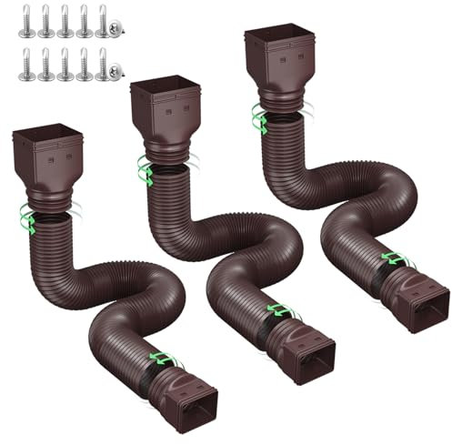 Ogutter Prolunghe per grondaia pluviale, prolunga flessibile per drenaggio dell'acqua piovana, tubo di prolunga per scarico dell'acqua piovana ed estensibile da 53 a 167 cm (confezione da 3, marrone)