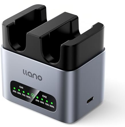 llano 20W NP-FW50 Ladegerät, Dual-Slot Schnellladegerät für Sony A6000 A6400 ZV-E10 A7II A6100 A6500 A6300 A7 A7R A7RII A7S A5000 A5100 Kameraakkus,USB-C,LED-Anzeige, CNC-Aluminiumgehäuse