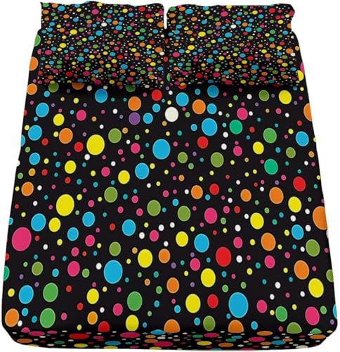 Regenbogen Spannbettlaken 90x200 cm, Punkte Weiches Mikrofaser Bettlaken Spannbetttuch für Kinder Erwachsene, Bettlaken - Tiefe Tasche 30 cm Mit 1 Kissenbezügen 80x80 cm P1284