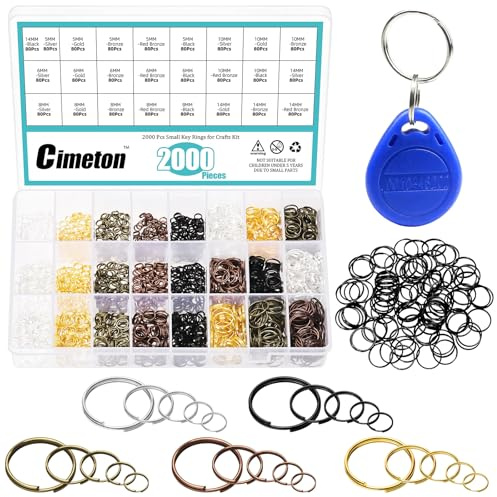 Cimeton 2000PCS Doppelschleife Split Ringe 3MM 5MM 8MM 10MM 14MM Handwerk kleine Schlüsselringe offene Sprungringe Doppelsprungringe mit Split Ring Zange(Gold/Bronze/Rotes Kupfer/Silber/Schwarz)