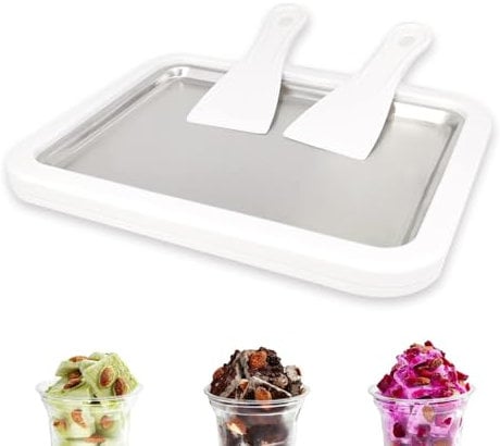 HARY Pan Ice Cream Roll Maker Set,Instant Ice Cream Maker, Ice Cream Roll Maker with 2 Spatulas, Rolled Ice Cream Maker,Quick Production Diy Handcraft Stainless Steel Ice Cream Maker for Homemade