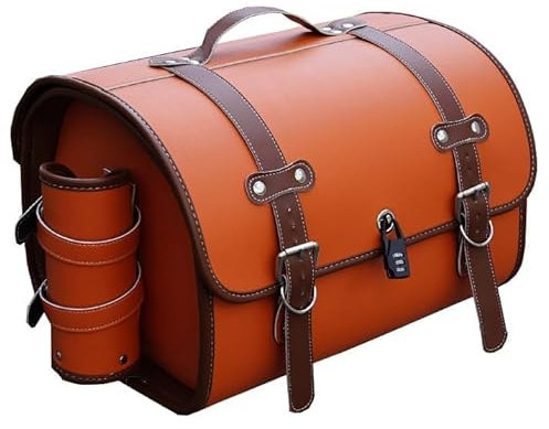 PUBIBD Motorrad Hecktasche für Aprilia Dorsoduro 900 2017-2022, Leder wasserdichte Retro Motorrad Pannier Satteltasche Reisetasche, 33L Motorrad Aufbewahrungstasche,D Orange+Brown