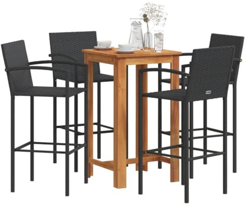 Fasba Gartenbar Set 5-TLG., Bar Tresen Theke Bartisch und Barhocker, Barset Sitzgruppe für Garten Terrasse, Gartentheke Gartenmöbel, Schwarz Massivholz Akazie Poly Rattan