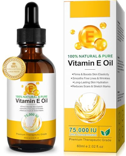 Vitamin E Oil, 100% Pure Natural Plant Extracts Vitamin E Oil for Skin, Face, Reduces Scars & Stretch Marks, Smooths Fine Lines & Wrinkles, Firms & Boosts Skin Elasticity - 60ml Body Oil (Pack of 1)