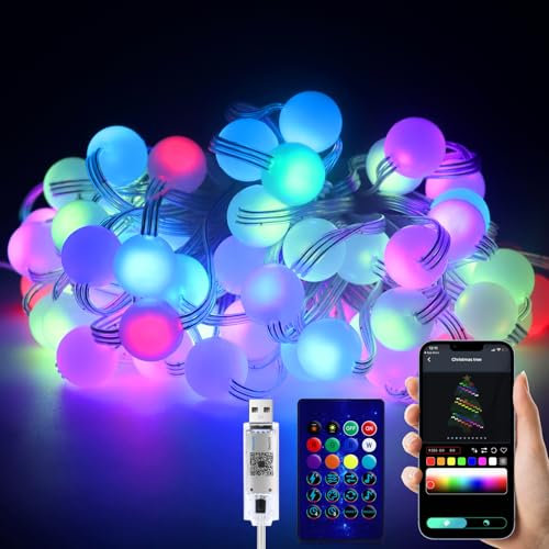 LRGBST 5V USB Bluetooth App RGB IC Außen Lichterkette,10m 66 Bulbs IP65 Wasserdicht Fairy Light Mit Fernbedienung Control für Weihnachtsbaum Home Außenbereich Party Deko Beleuchtung