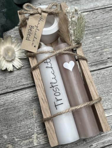 Dinala Trauergeschenk - wunderschöne Holzbox mit Kerze - Trost Geldgeschenk - Trauerkerze - Beerdigung - Andenken an Verstorbene - Erinnerungslicht - Trockenblumen - Trauergeschenke von Herzen