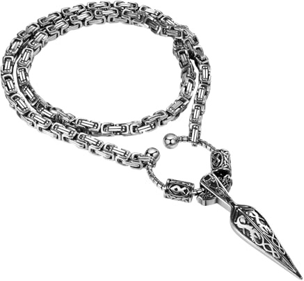 OIDEA Herren Wikinger Halskette mit Königskette: Schwer Punk Rock Wolfskopf Thors Hammer Anhänger Wolf Kopf Odin Bärenklaue Nordisch Viking Schmuck Geschenk für Männer Freund Vater