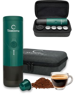 Terrestic Macchina Caffe Portatile 80 Ml, Caffettiera Portatile, Macchinetta Caffè da Viaggio Ricaricabile USB, Compatibile con Polvere e Capsule Nespresso con Custodia Rigida