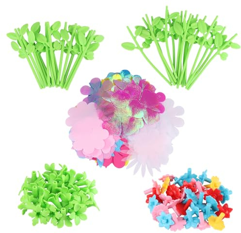 iulrtba Nachfüll-Set für DIY Blumen Bastelset, mit 80 blütenblätter | 24 Stiele, 24 Blütenmitten, 24 Kelchblätter für Kinder 4 5 6 7 8 9 10 Jahre