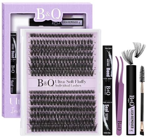 B&Q Fluffy Cluster Lashes Kit 70D+90D DIY Volume Eyelashes Individual Kit | DIY Eyelash Clusters Ultra Soft Cluster Lashes D Curl Cat Eye Lashes Elegant Lashes Individual Cluster for Office Commutes