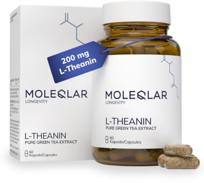 MoleQlar L-Theanin Kapseln 200 mg - 60 Kapseln Pure Green Tea Extract - Natürliche Aminosäure aus grünem Tee, geprüft & hochrein - Camellia sinensis Extrakt