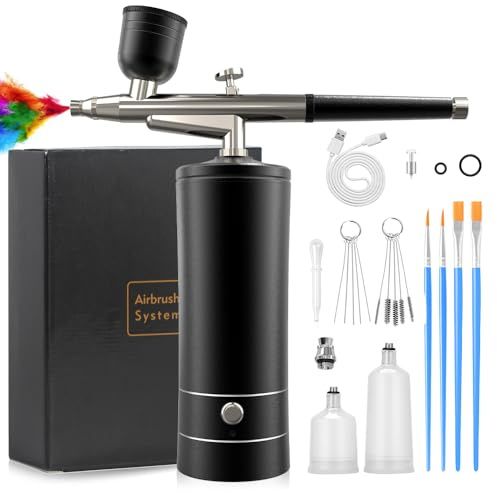 Airbrush Kit Melous Airbrush with Compressor for Nails Air brush Spray Gun for Ombre Nails, Painting, Makeup, Cake Baking, Barber, Black