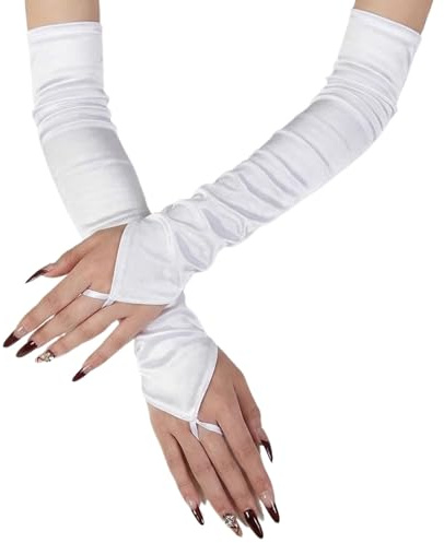 Wisebom Lange Handschuhe Damen Satin Fingerhandschuhe Damen Abendhandschuhe Halbhandschuhe für Opera Fest Party, Maskerade, Cosplay-Kostüme, Halloween-Party