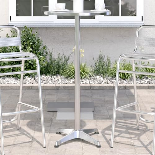 HEFZGDB Höhenverstellbarer Outdoor-Bartisch Ø59,5x70/114,5 cm aus Aluminium mit klappbarer Edelstahlplatte, 2-Fach verstellbar für Terrasse und Garten, witterungsbeständig