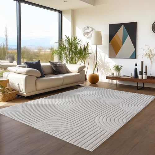 Teppium Teppich 160x230 cm Creme Boho Design Bouclé Schlingenflor Skandi Stil Modern Superweich Robust Pflegeleicht für Wohnzimmer Sofabereich Esszimmer Schlafzimmer Küche