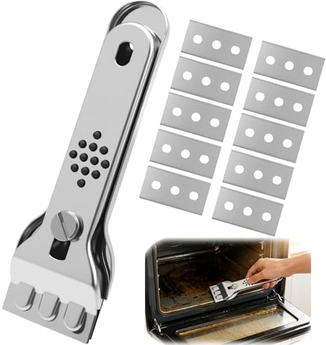 Oven Cleaning Tool Non Scratch with 10 Replacement Inserts, Ceramic Hob & Window Cleaner Tool, Multi-Purpose Cleaning Tool for Burnt Food, Grease, Paint & Stickers on Ovens, Hobs & Glass Surfaces