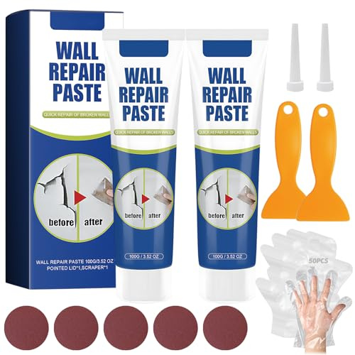 2 Set Spachtelmasse Weiß Innen, Wasserdichte Wandreparaturpaste Für Risse, Löcher, Flecken, Schnelltrocknende Ungiftige Fertigspachtel, Fliesen Reparaturset Inkl. Werkzeug