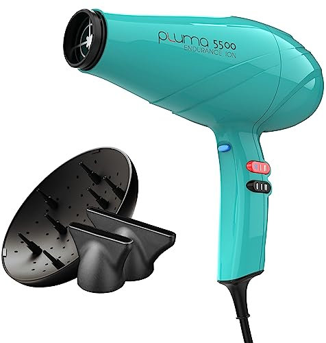 GA.MA Italy Professional, Pluma 5500 Endurance Ion Haartrockner, Profi-Haartrockner mit 2400 W italienischem AC-Motor, Ionen-Plus-Technologie für glänzendes, kräuselfreies Haar, türkisfarben