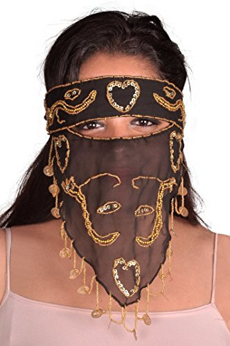 Egypt Bazar Arabische Beduinen-Maske Gesichtsschleier Orientalischer Folkloretanz-Schmuck (schwarz)
