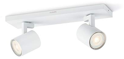 Philips myLiving Runner 2 LED Spotlights (6 W), Dimmable Ceiling Spotlights with Warm White Light and Two Swivel Spot Heads, Energy Saving Room Lighting, White