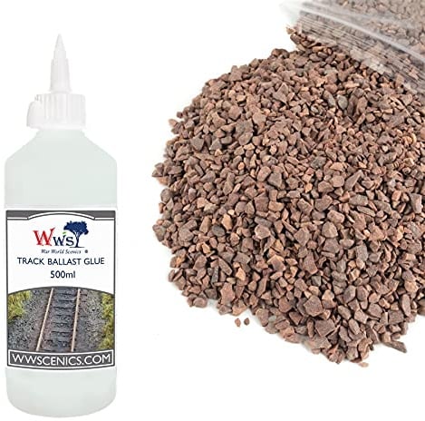 War World Scenics 1kg Mittelgroßer Roter Schotter & 500ml Gleisschotter-Kleber Modellbahn Set