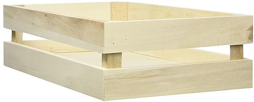 Rayher 62727000 Holzkiste Latten-Optik, 30,5 x 16,7 x 7,6 cm, Holz FSC zertifiziert, plus 2 Wandhaken, Pappelholz glatt geschliffen, Lattenkiste zum bemalen, Natur