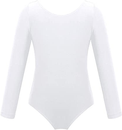 iEFiEL Kinder Mädchen Body Langarm Kurzarm Gymnastikanzug Trägerbody Ballettanzug Turnanzug Ballett Trikot Tanz Kleidung Weiß 140