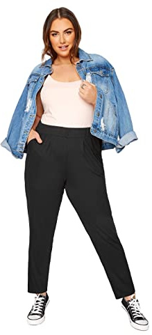 Yours Curve Double Pleat Jersey Harem Stretch Sweatpant Casual Comfort Joggers with Pockets - Women's - Plus Size Black
