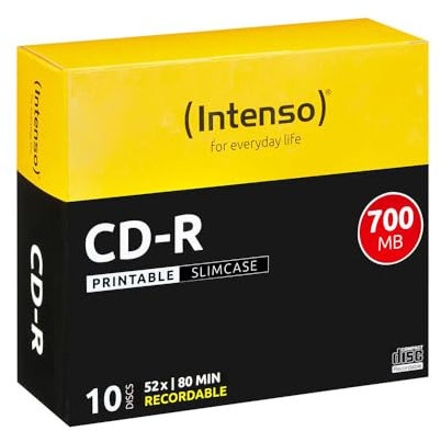 Intenso 1801622 CD-R 80 - Custodia sottile, 700 MB, 10 pezzi, stampabile