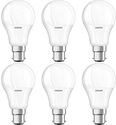 OSRAM LED STAR CLASSIC A/LED lamp, classic bulb shape, with bayonet base: B22d, 9.50 W, 220…240 V, 60 W replacement, frosted, 2700 K, 6x1pack