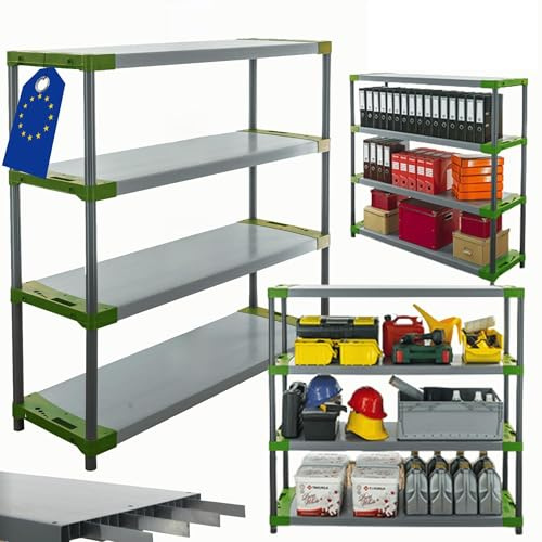 MODO24 Plastikregal Kunststoff- Steckregal Werkstatt- Kellerregal Höhe 138 cm Tytan (140 cm, Grün)