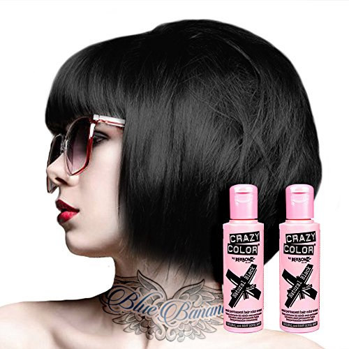Crazy Color Semi-permanente Haarfarbe, natürliches Schwarz, 2 x 100 ml
