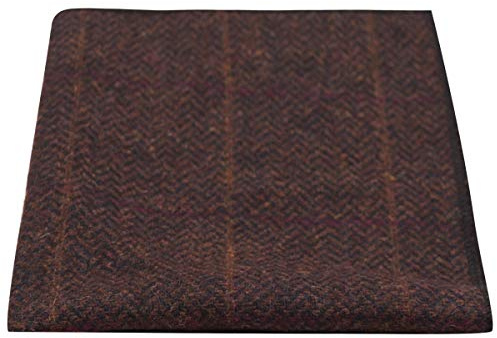Luxury Mahogany Herringbone Check Pocket Square, Handkerchief, Tweed