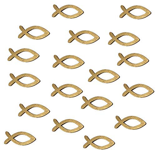 Oblique Unique® 18 Holz Fische Streuartikel für Taufe Kommunion Konfirmation Streudeko Tischdeko Verzierung - Gold