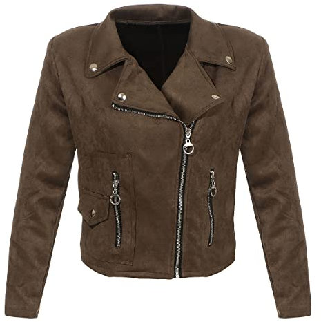 malito Damen Jacke | Velours Jacke | Biker Jacke mit Reißverschluss | Faux Leather - leichte Jacke 19617 (oliv, M)