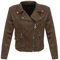 malito Damen Jacke | Velours Jacke | Biker Jacke mit Reißverschluss | Faux Leather - leichte Jacke 19617 (oliv, M)