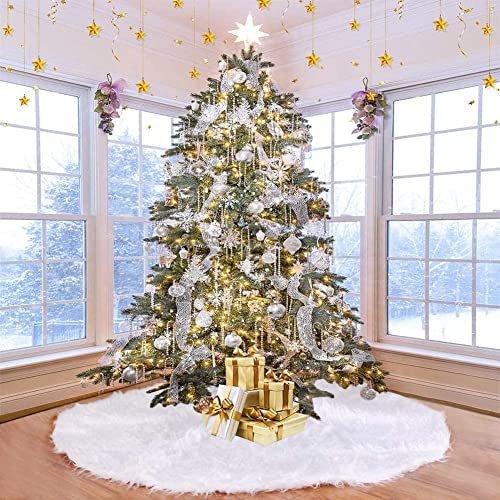 UHAPEER Peluche Albero di Natale Tree Gonne Vacanza Ornaments Chrismas Festa Decorazione Capodanno Bianca (150cm)
