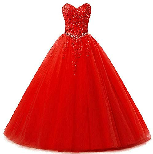 Zorayi Élégant Robes de soirée Longue Robes de mariée Robes de Bal Femmes Tulle Chérie Dos Nu Rouge Taille 38