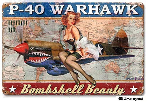 Eletina twinkle Blechschild P-40 Warhawk Pin Up Girl Bombaheee Beauty Schild Indoor und Outdoor Retro Club Bar Restaurant Poster Wanddekoration 20,3 x 30,5 cm