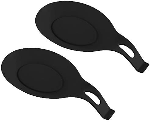 Lot de 2 repose-cuillères en silicone pour cuisine Noir