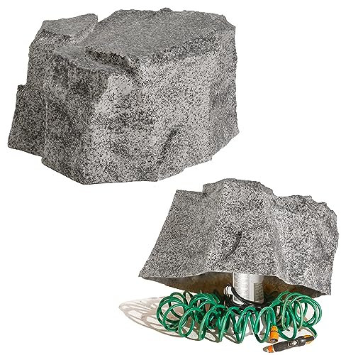 GARTENDEK Kunstfelsen Für Garten Abdeckung Für Poolpumpe Sandfilteranlage Gullideckel Dekosteine Felsen Für Schachtabdeckung - Hohler Deko Steine groß Für Schachtdeckel Abdeckstein Ø51 cm M-04 Grau