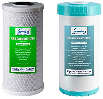 iSpring F2WGB21BM Whole House 4.5x10 Water Filtration CTO Carbon Block and Iron and Manganese Reducing Water Filter Replacement Cartridge Pack Set