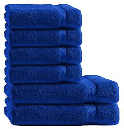 Müskaan Premium Handtuchset 6-TLG – 4 Handtücher & 2 Duschtücher aus 100% Baumwolle – Weich & saugfähig Frottee mit Aufhänger – Royalblau