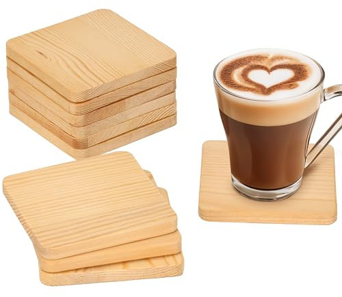 Belle Vous Natürliche Holzbrettchen zum Gestalten Holzscheiben Deko (12er Pack) - L9,3 x B9,3cm Leere Holzplatten zum Basteln mit Rutschfesten Schaumstoff-Punkten - DIY Malerei, Pyrographie & Scrabble