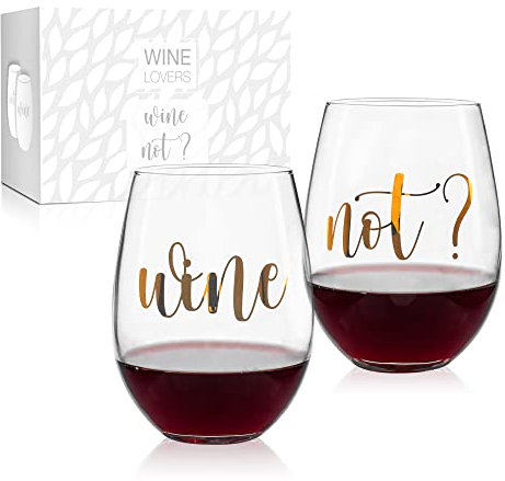 ILP 2er Weinglas 500ml Set XXL Weinglas Geschenkset Wein Geschenk mit witzigem Weinglas Spruch „Wine not?“ - Geschenkset Wein für Paare Frauen Männer - Kleine Weihnachtsgeschenke für Kollegen