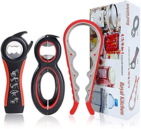 3 Pack Bottle Can and Jar Grip Opener, 5-in-1 and 6-in-1 Multi Kitchen Tool Set and 4-in-1 Jar Grip Opener, Lid Seal Remover Lid Twist Off for Children, Weak Hand and Seniors with Arthritis