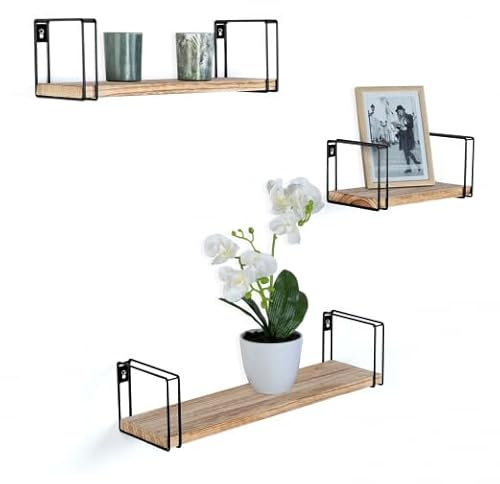 IDMarket - Lot de 3 étagères murales Lily Bois et métal Design Industriel