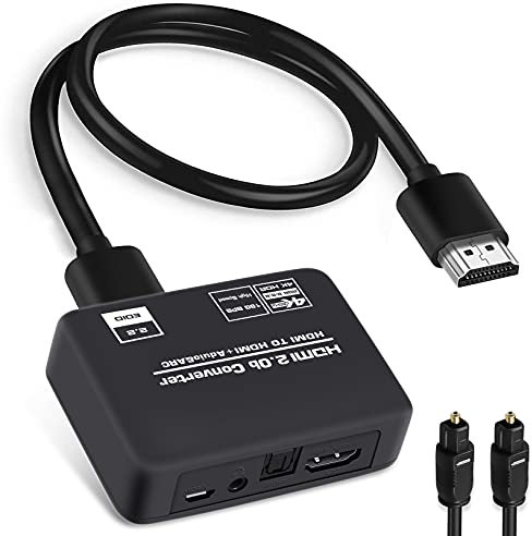 4K 60Hz HDMI Audio Extractor Splitter Converter 2.0b, HDMI to HDMI + Optical Toslink SPDIF + 3.5mm Stereo Analog Audio, HDMI Audio Embedder Inserter for PS5,Xbox, Included Optical Fiber