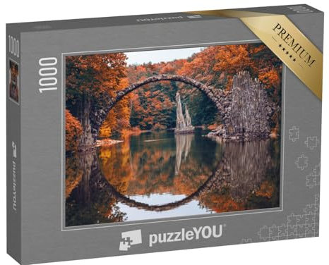 puzzleYOU: Puzzle 1000 Teile „Rakotzbrücke im Herbst: Panorama aus Kromlau, Sachsen, Deutschland“ – aus der Puzzle-Kollektion Sachsen, Deutschland