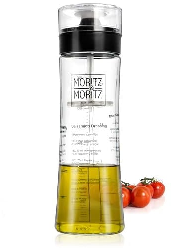 Moritz & Moritz Dressingshaker 500 ml - Glas Shaker mit Skala, 3 Rezepten in Deutsch & Englisch, tropffrei & auslaufsicher – Für Salatdressings & Soßen, ideal für Küche & Unterwegs